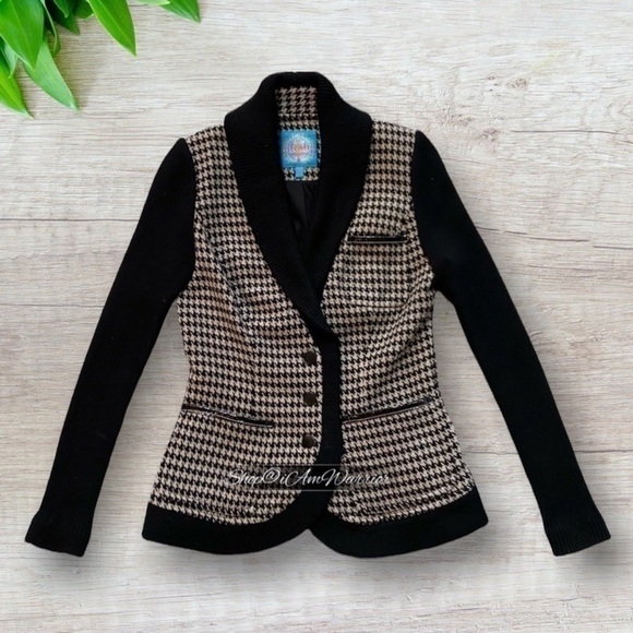 Tracy Reese tan & black houndstooth wool cardigan sweater blazer Shop@iAmWarrior - Picture 4 of 10